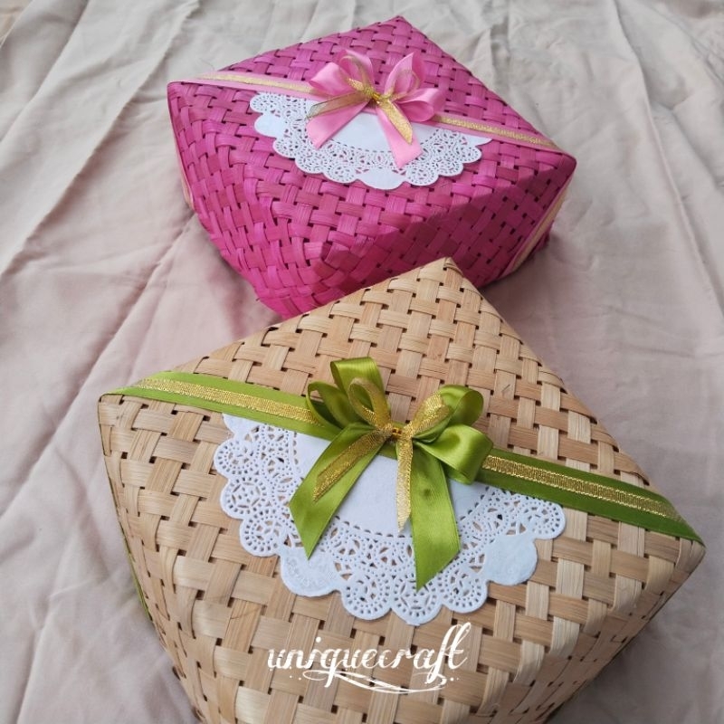 besek bambu 20×20kombinasi pita | besek cantik | besek murah | besek pita