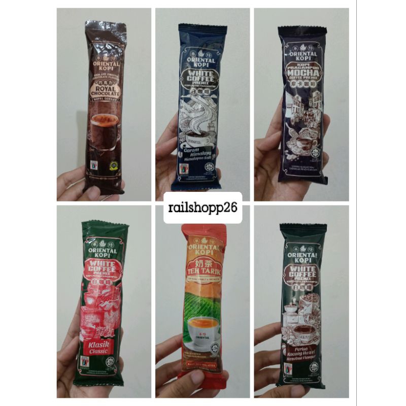 

KOPI ORIENTAL WHITE COFFE /MOCCA/HAZEL/TEH TARIK/CLASSIC (ECER 1PCS)