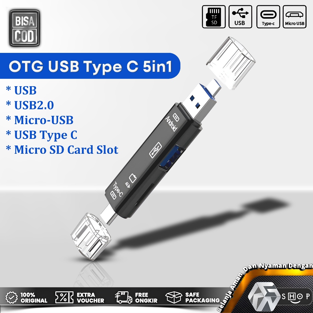 Portable OTG USB Type C + Micro USB Standard + USB - CardReader 5in1