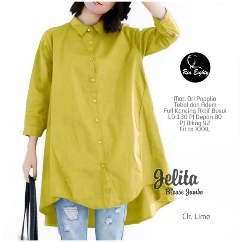 Jelita Blouse Oversize Jumbo Polos Putih Hitam Fuchia Sage Green Katun Linen Premium Bahan Adem Ld 1