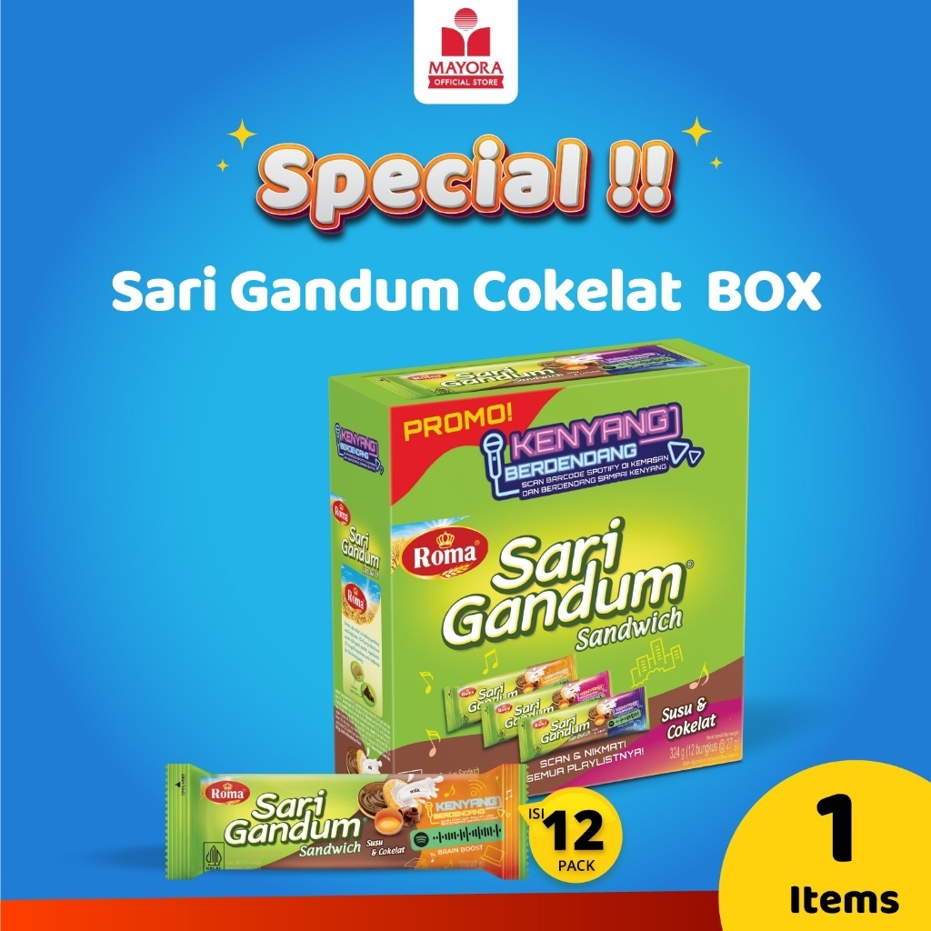 

{ PerBox isi 12 } - Roma Sari Gandum Sandwich 36gr Susu & Coklat
