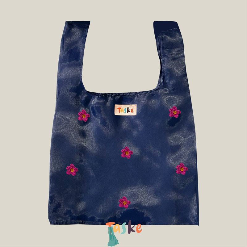 Tas Belanja Lipat Blueberry Magenta Blomst