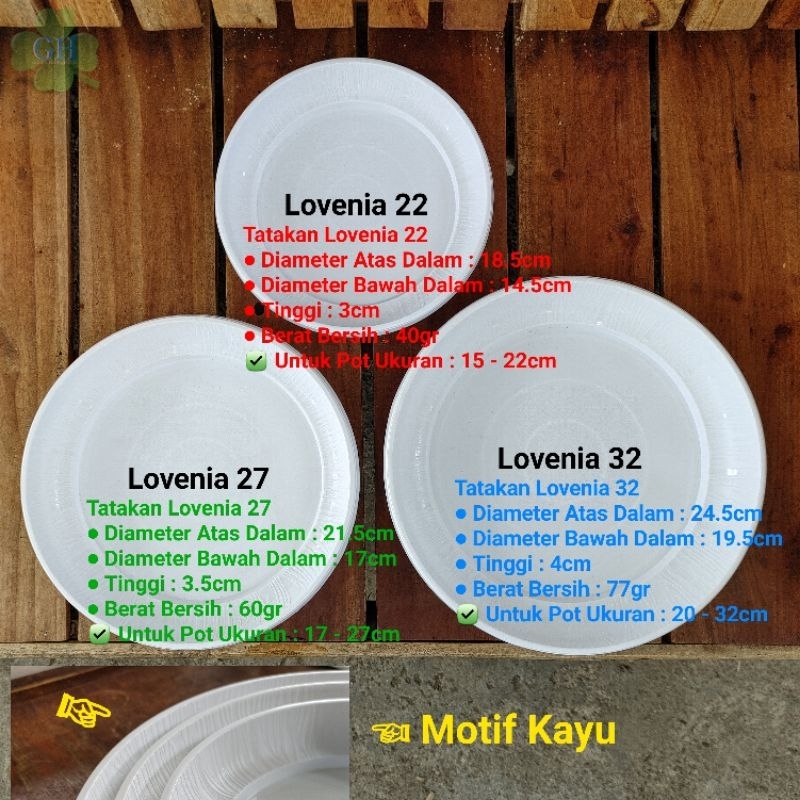 Tatakan Pot Hias Alas Pot Lovenia 22 - 27 - 32 Motif Kayu Putih, Bisa Untuk Pot 15-22cm & Pot 17-27c