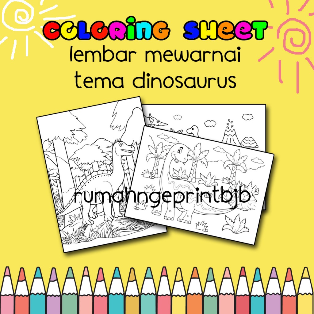 

Kertas Gambar Mewarnai A4 TEMA DINOSAURUS - (Coloring Sheet) Anak usia PAUD TK SD