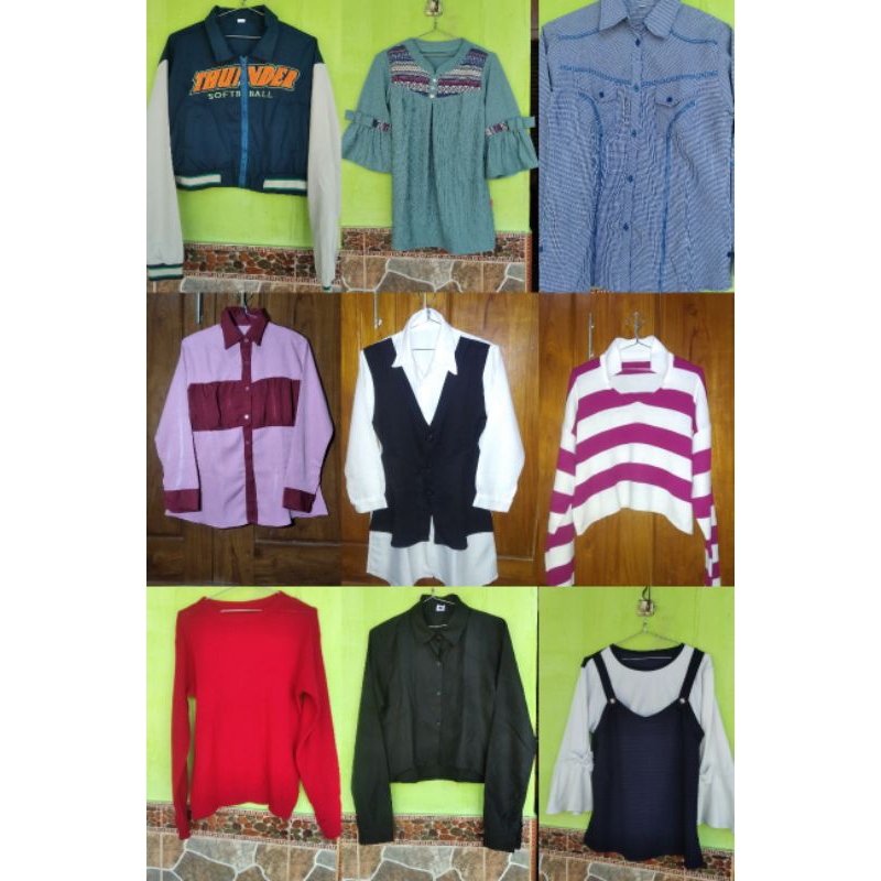 OUTFIT WANITA CROP KEMEJA RAJUT (PRELOVED)