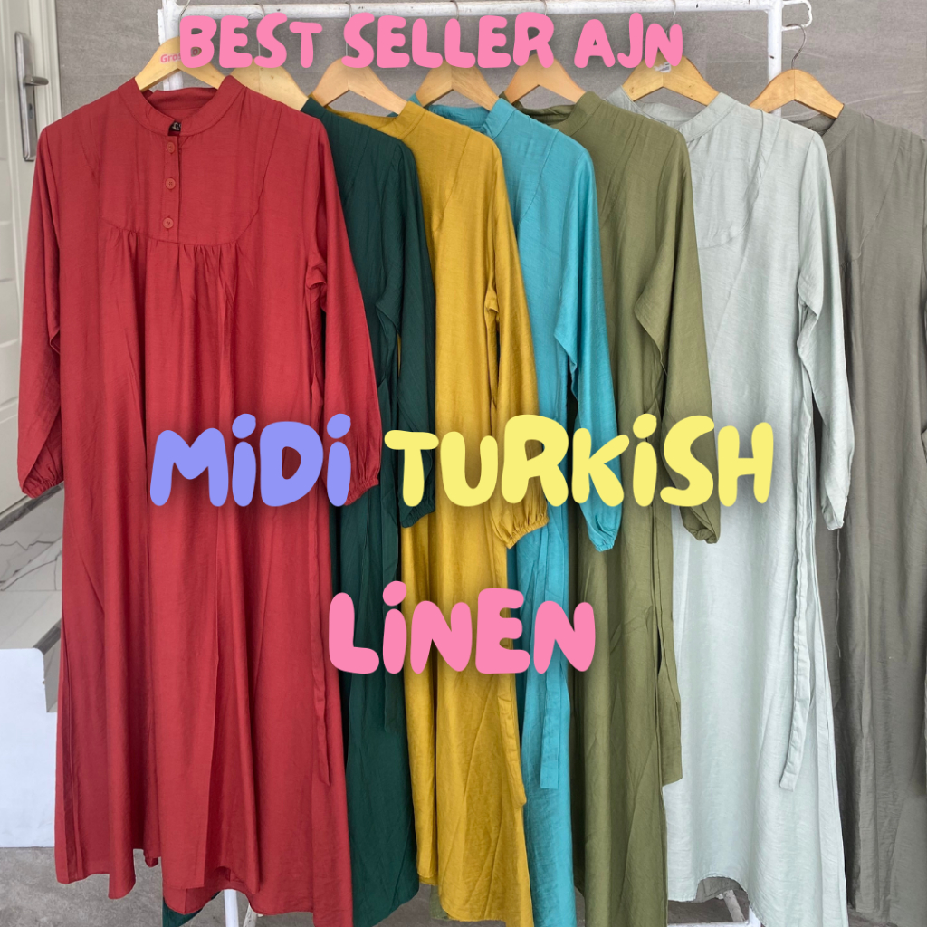 AJN STORE / MIDI DRESS POLOS || MIDI & GAMIS DRESS KANCING 3 || BEST SELLER Gamis polos Linen