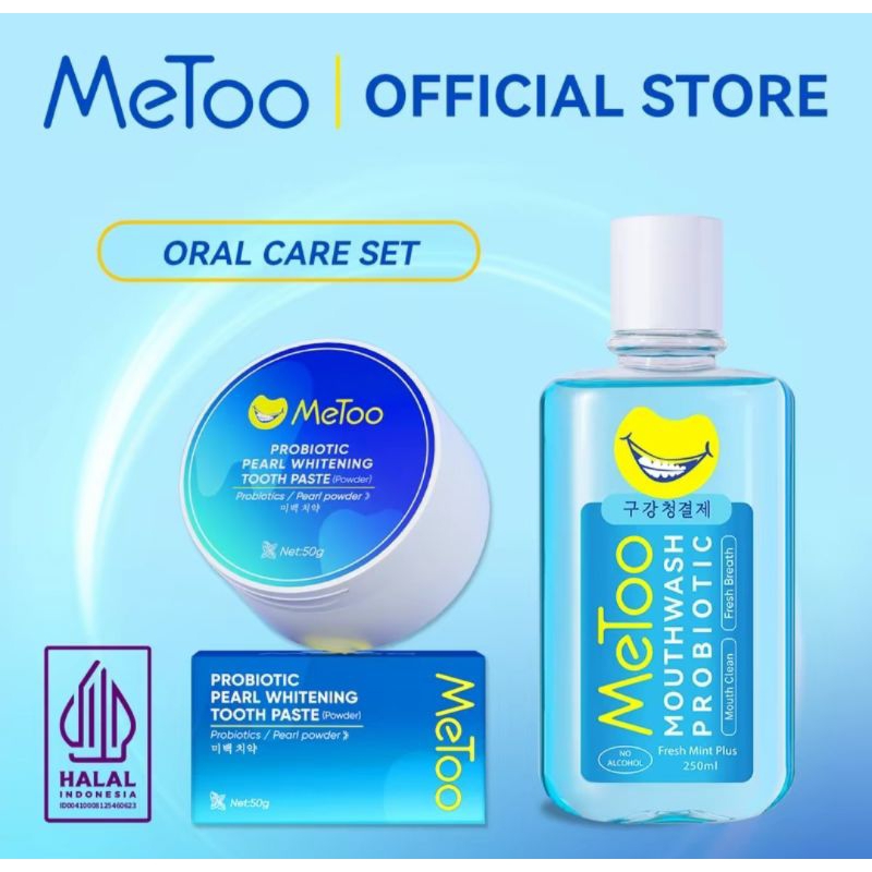 Ready BPOM Me too teeth whitening powder + MeToo mouthwash 250 dijamin Ori