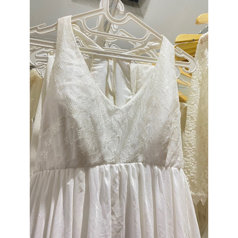 Dress Pesta Gaun Pesta Brukat Putih