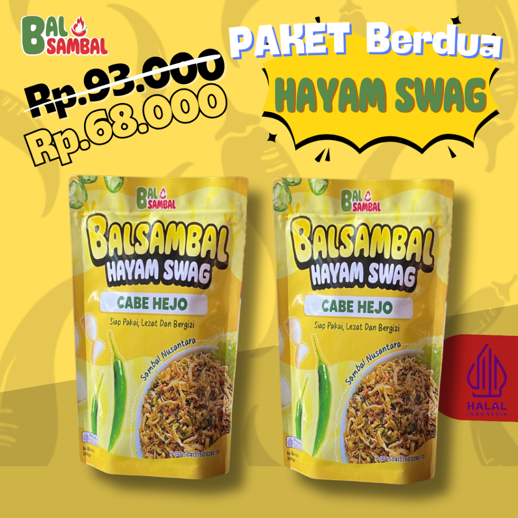 

Paket Berdua Hayam Swag Cabe Hejo Balsambal - 2 pack Hayam Swag / Khas Lembang / Sambal Nusantara