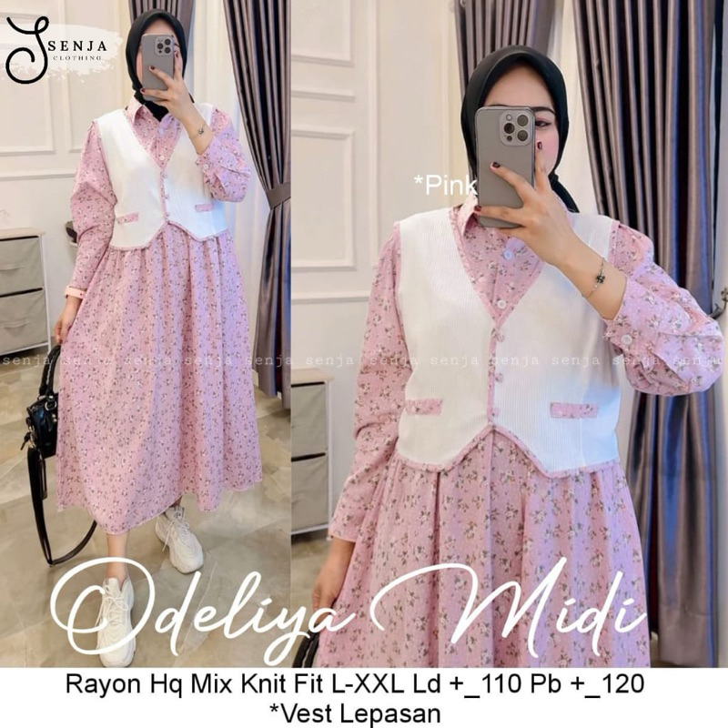 Odeliya Midi Dress // Midi Dress Rayon Motif Bunga-Bunga