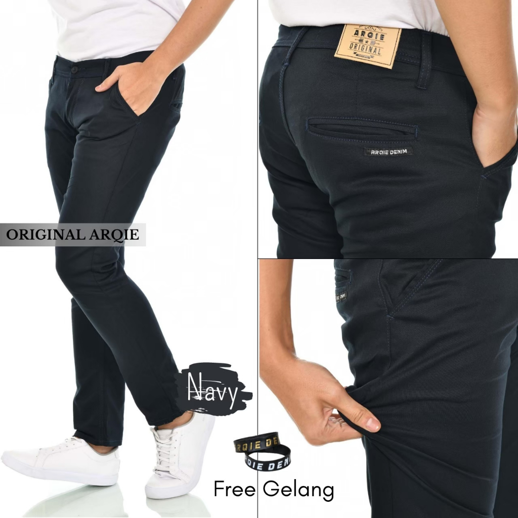 MSGO..Chinos Panjang Navy Celana Panjang Chino - Celana Chino Panjang Pria ARQIE Chinos Slimfit Stre