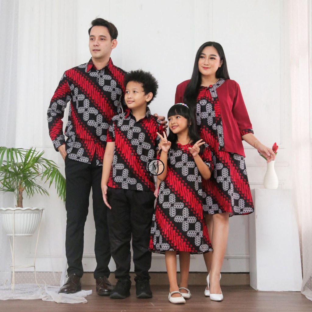 SAROJA | Couple Batik Keluarga Bolero Seno Merah | Dress Wanita Kantor Casual | Couple Natal Keluarg