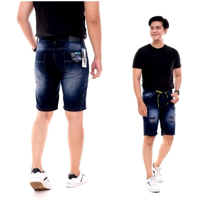celana pendek pria broatshot atas lutut / celana jeans pendek pria atas lutut sobek tembus
