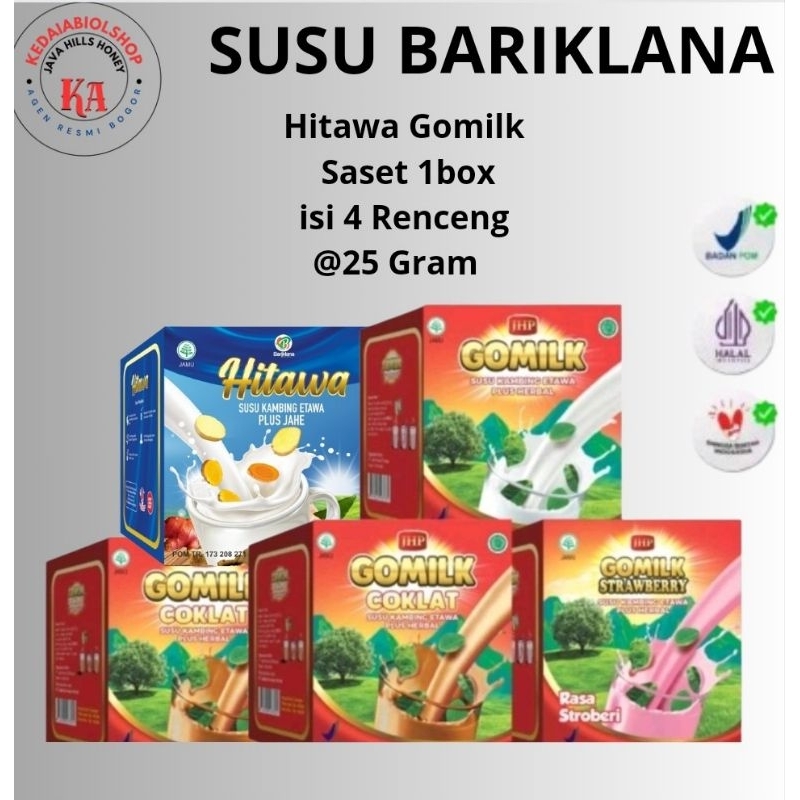 

SUSU BARIKLANA SASET 1BOX ISI 4 RENCENG @25 GRAM HITAWA DAN GOMILK