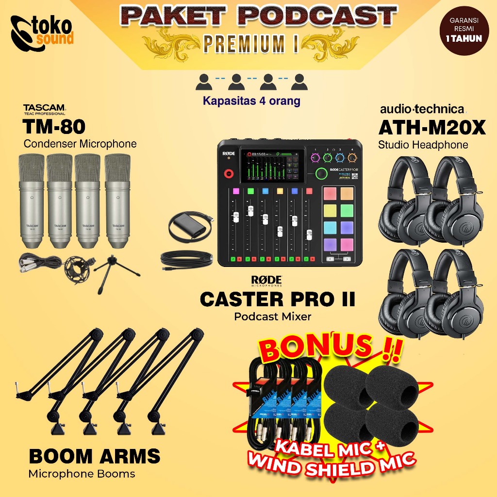 PAKET PODCAST PREMIUM 4 ORG - Rodecaster Pro Mixer - Tascam Microphone