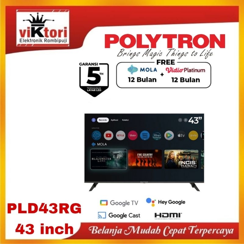 POLYTRON Smart Cinemax Google TV 43 inch PLD 43RG9059 POLYTRON SMART TV ANDROID 43″ PLD43RG JEMBER A