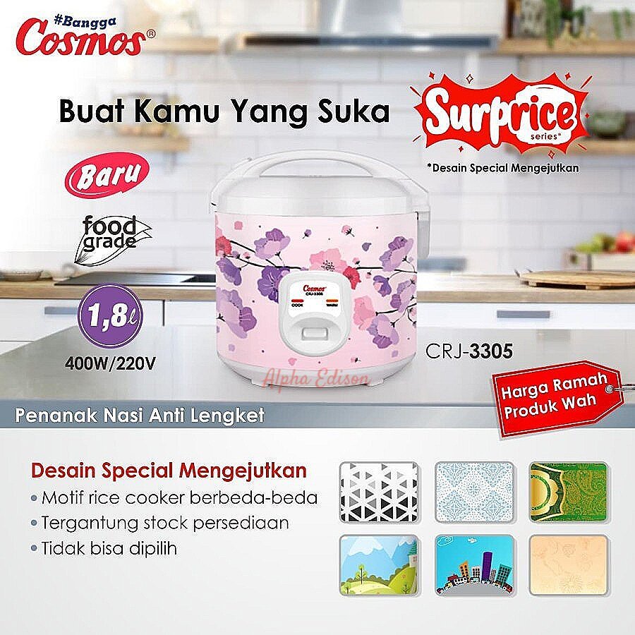 COSMOS CRJ3305 Magic com 2 in 1 masak dan hangat nasi 1,8 Liter
