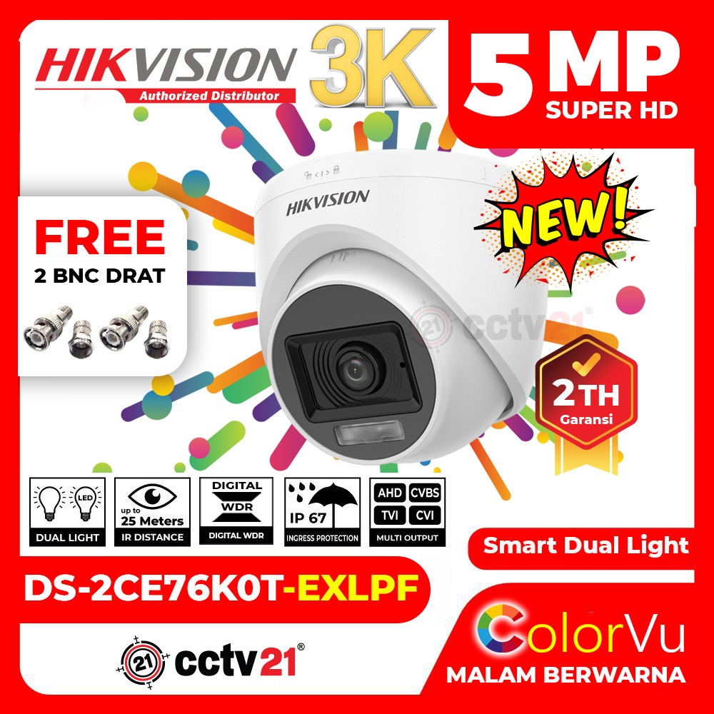 Kamera CCTV HIKVISION 5MP DS-2CE76K0T-EXLPF Indoor Bonus 2 BNC DRAT Promo cctv21