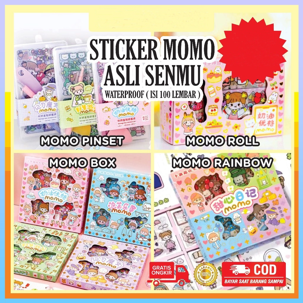 

Sticker Momo Waterproof Dapat Box isi 100 Lembar Stiker