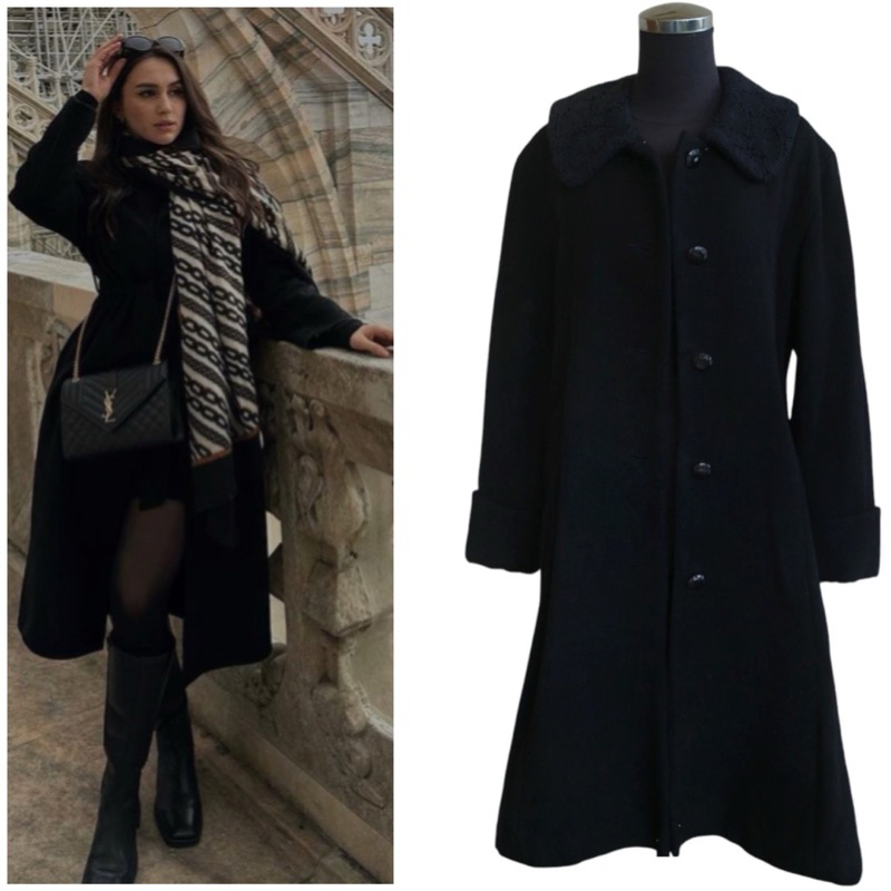 Women wool coat in black made in Japan