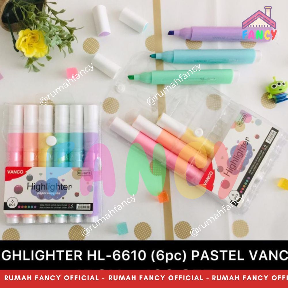 

1 SET / ISI 6 PCS WARNA STABILO PASTEL VANCO HL 6610 / HIGHLIGHTER PEN