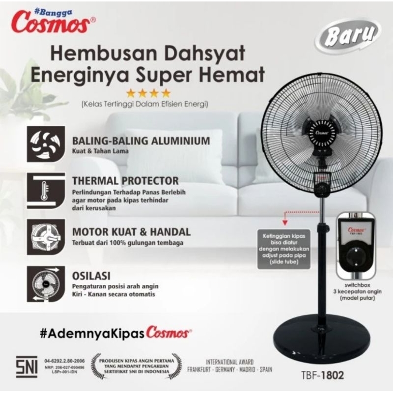 Kipas Berdiri Baling Aluminium Cosmos TBF 1802