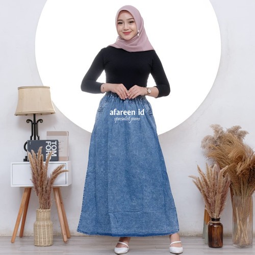 ROK RAWIS BERBAHAN SEMI JEANS WARNA BIRU LANGIT