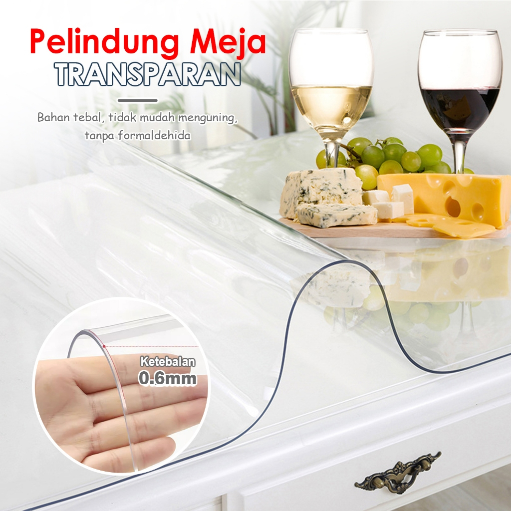 Taplak Pelindung Meja Bening Transparan 0.6mm & 1.2mm Plastik Mika PVC Tebal D111-1A/D115-1B