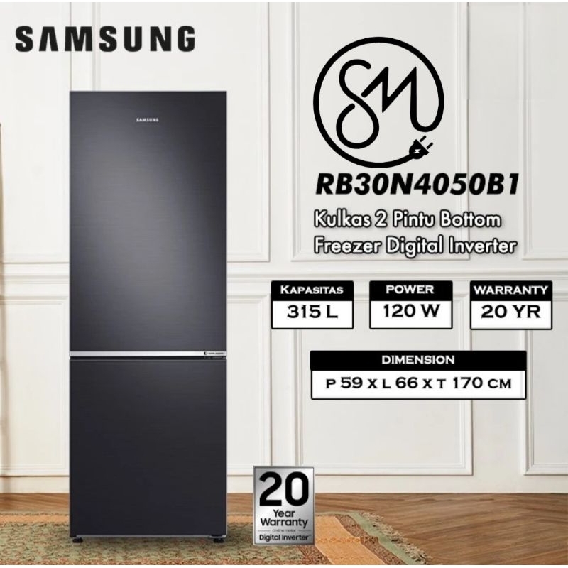 Kulkas Samsung RB30N4050B1 Freezer Bawah 315 L Digital Inverter Bottom Freezer
