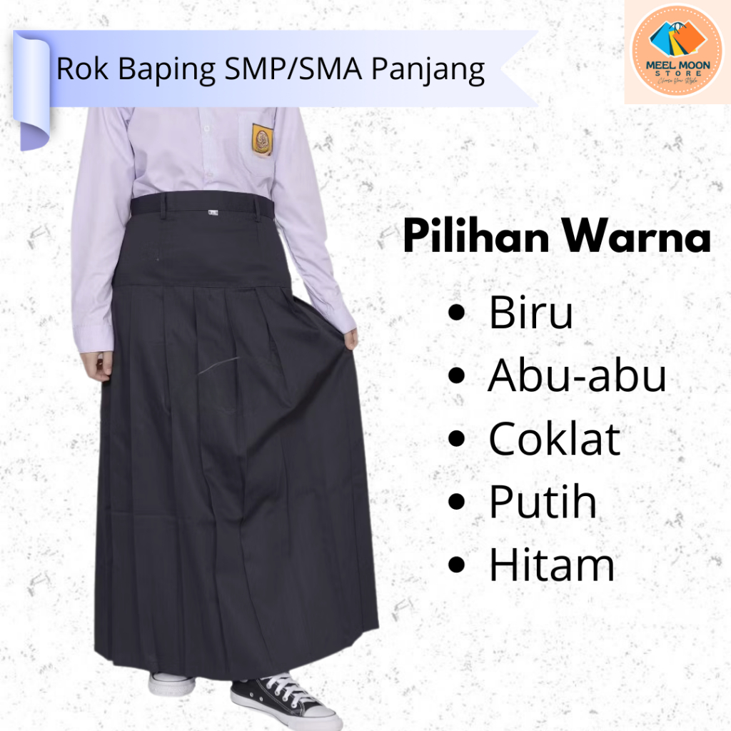 Rok Rempel Bawah Pinggang Seragam Sekolah SMP SMA Rok Baping Panjang Abu-abu Biru Coklat Putih Hitam
