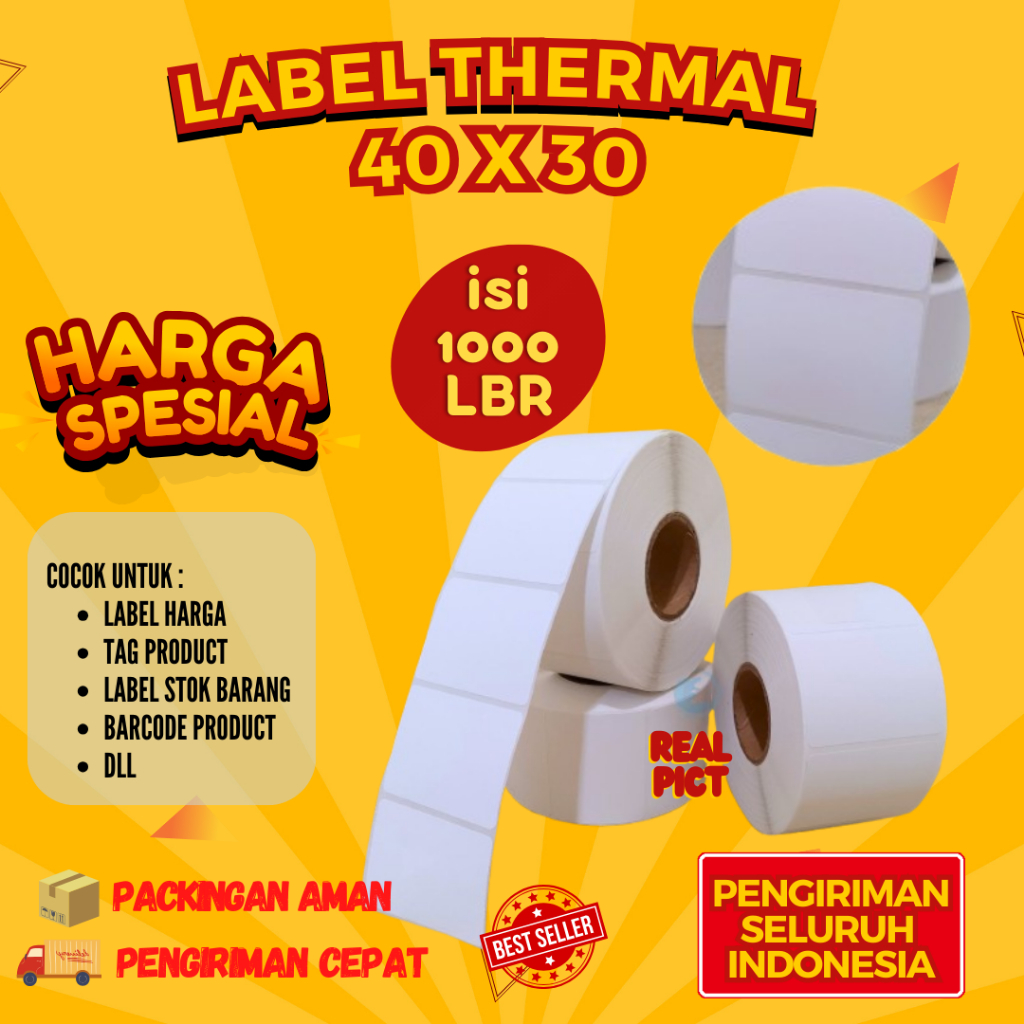 

KERTAS THERMAL LABEL 40X30 ISI 1000 STICKER BARCODE 1 LINE