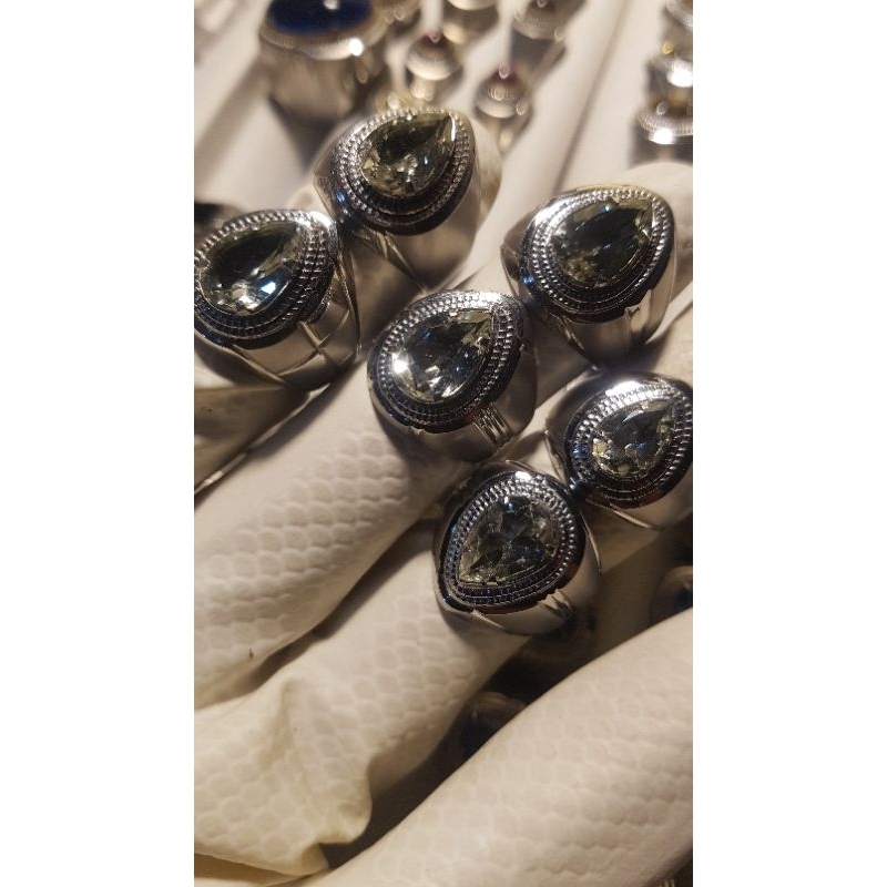 emban ikat ring monel super doff handmade plus batu natural Aquamarine beryl semi tetes air