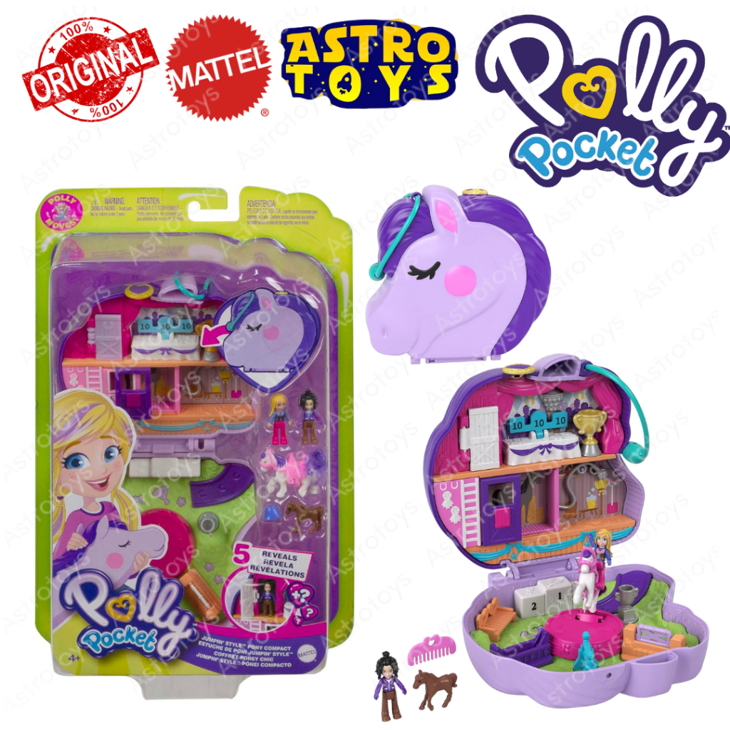 Mattel Polly Pocket Jumping Style Pony Unicorn Compact Playset Original Mainan Anak Perempuan Miniat