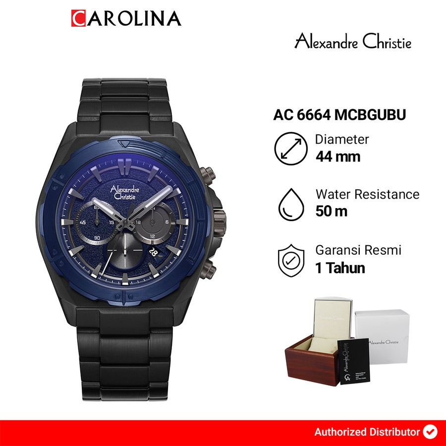 Jam Tangan Pria Alexandre Christie Chronograph AC 6664 MCBGUBU Black Dial Black Stainless Steel Stra