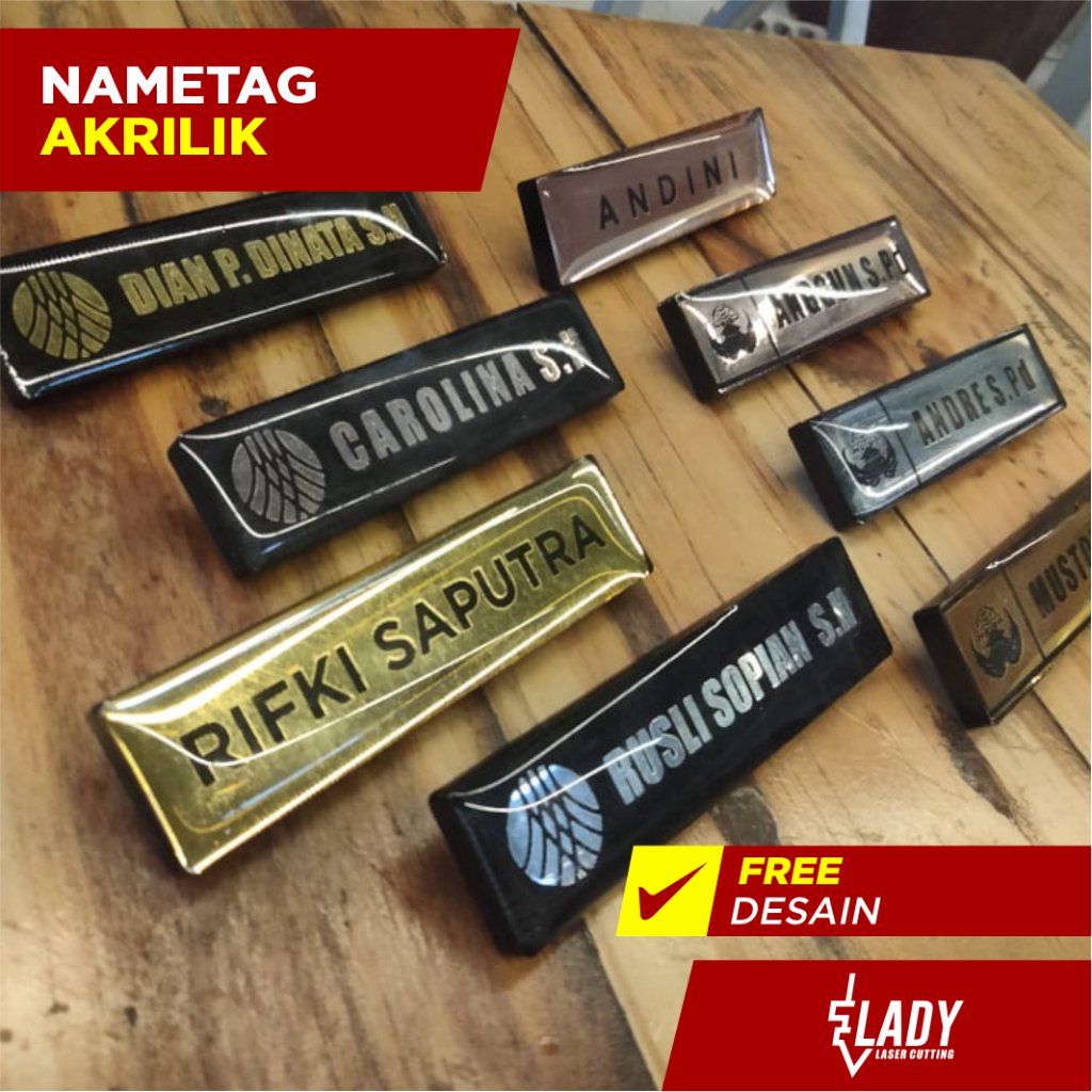 

Name Tag Akrilik | Name Tag Custom | Papan Nama Dada | Pengait Peniti