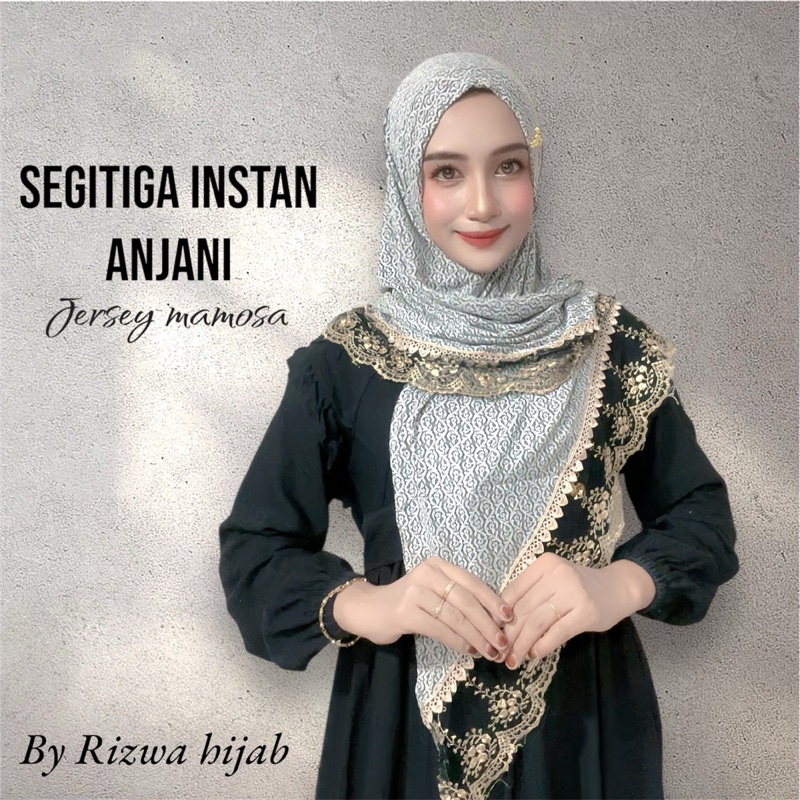 Hijab segitiga instan Anjani Jersey mamosa renda mewah by rizwa jilbab wanita muslim