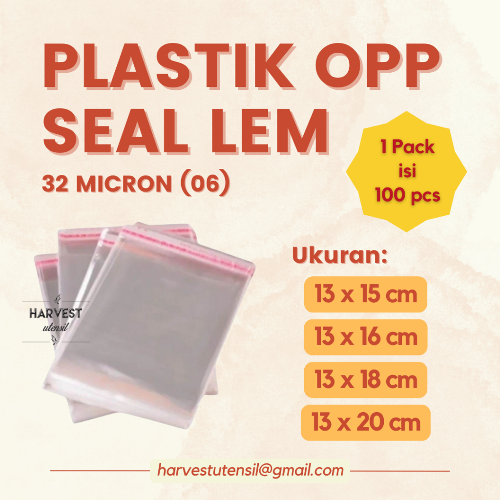 

Plastik OPP Lem Polos Tebal 32 30 micron isi 100 lembar 13x15 13x16 13x18 13x20