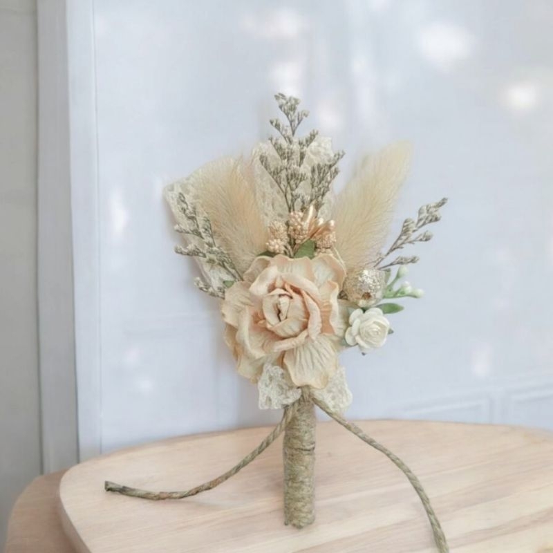 #005BROWNGOLD boutonniere gold brown cream  korsase corsage bros bunga dada jas pengantin wedding