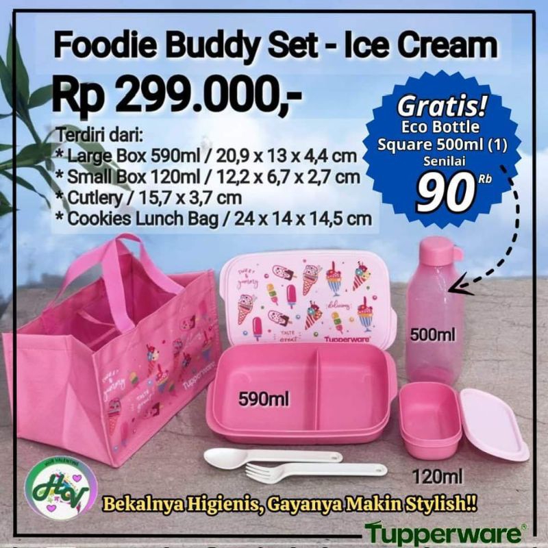 Foodie buddy lunch set tupperware free bag / tempat makan tupperware