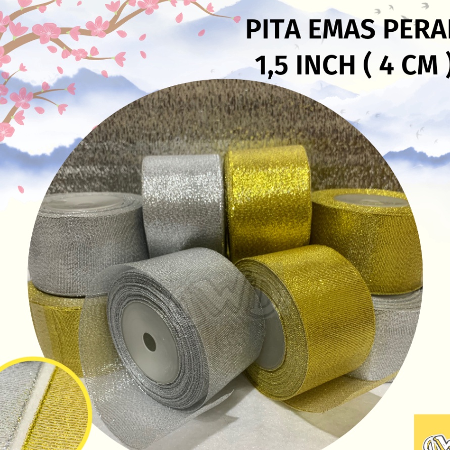 

MURMER Pita Emas Perak 15 inch 4 cm Pita Glitter