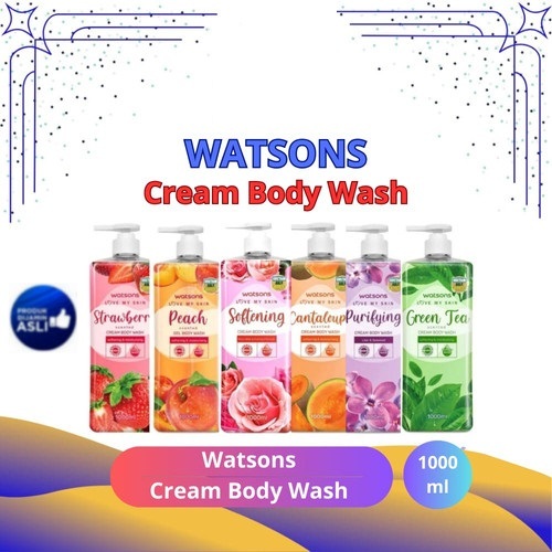 Sabun Mandi Cair Krim / Watson Cream Body Wash 1000 Ml Varian Green Apple, Strawberry, Brightening, 