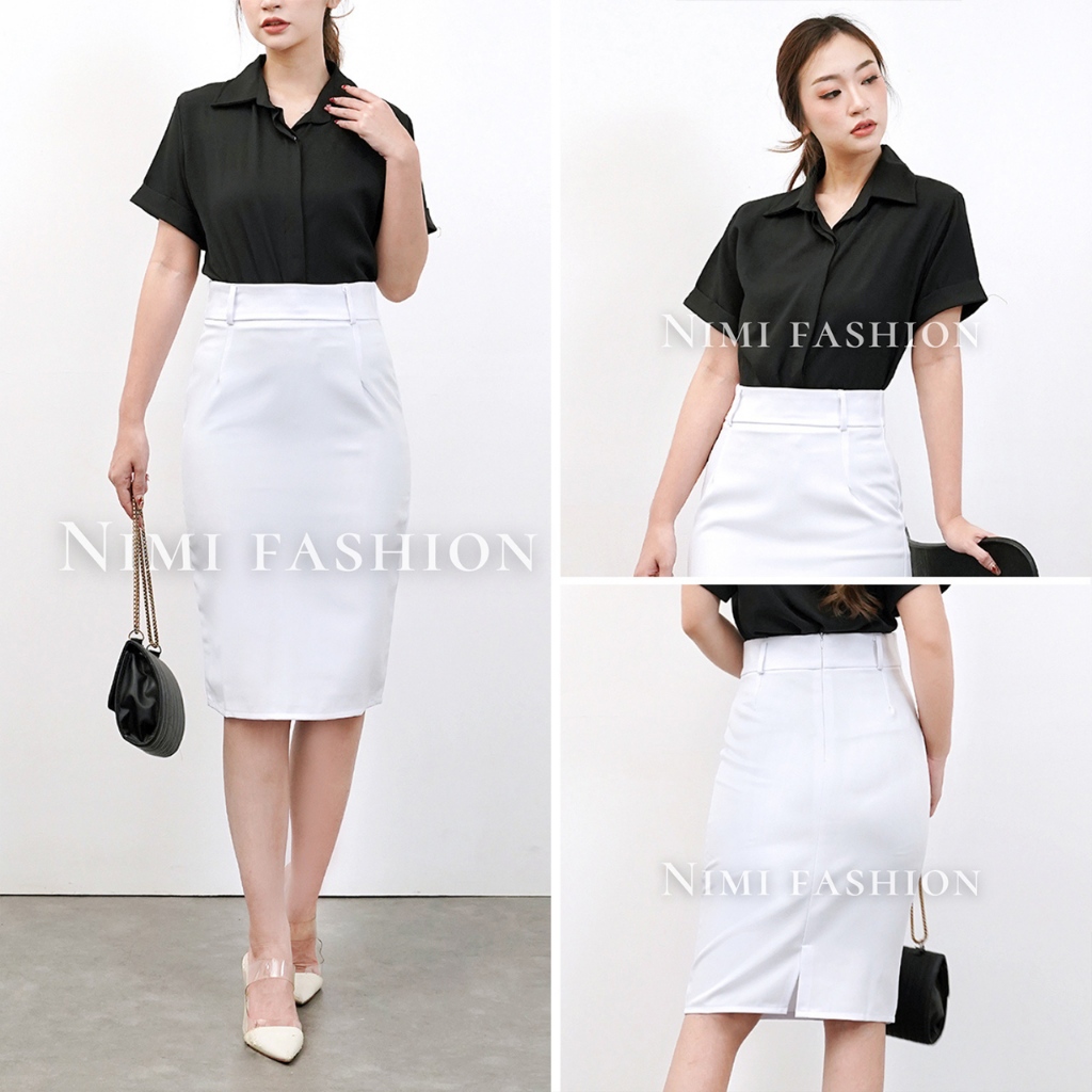 NIMI - Rok Pendek Wanita Span 3/4 Formal Kantor Rok Span Kerja Pendek Putih Hitam Navy Coklat