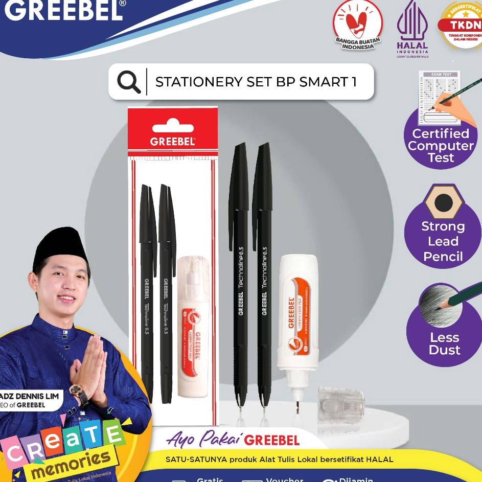 

PROMO GREEBEL Stationery Set BP Smart 1 PulpenBallpoint Correction Pentipextip x GBC 1271
