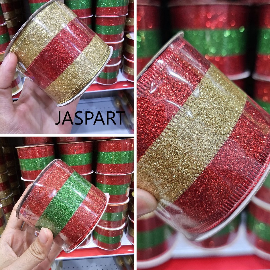 

MURAH MERIAH PITA GLITTER NATAL PINGGIR KAWAT PITA PARCEL PITA CHRISTMAS PITA HIASAN CANTIK LEBAR 5CM PITA NATAL 2