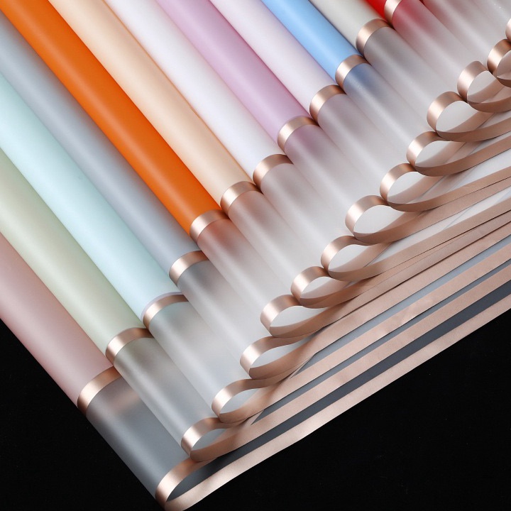 

MURMER 2Lembar Wraping Paper Transparent Gold Frame Kertas Bunga List Gold