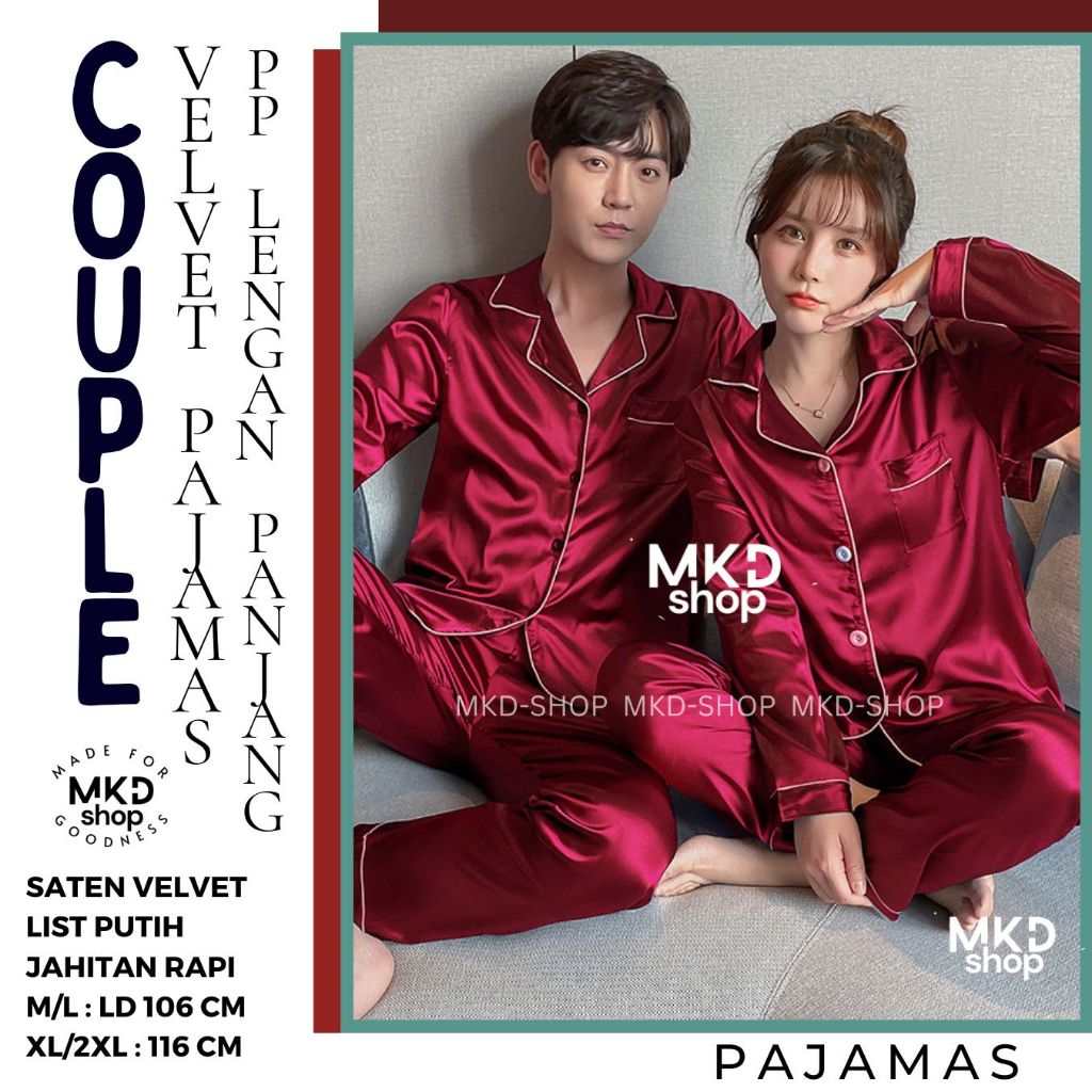 Baju Tidur Piyama Couple Lengan Panjang Satin Velvet Pajamas - MKD Shop