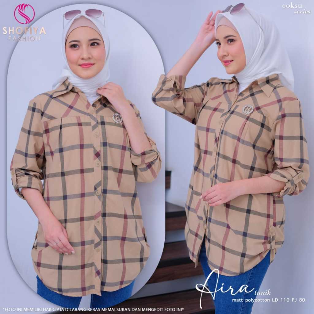 aira tunic tunik blouse atasan baju kemeja wanita cewe remaja dewasa bahan polycotton import premium