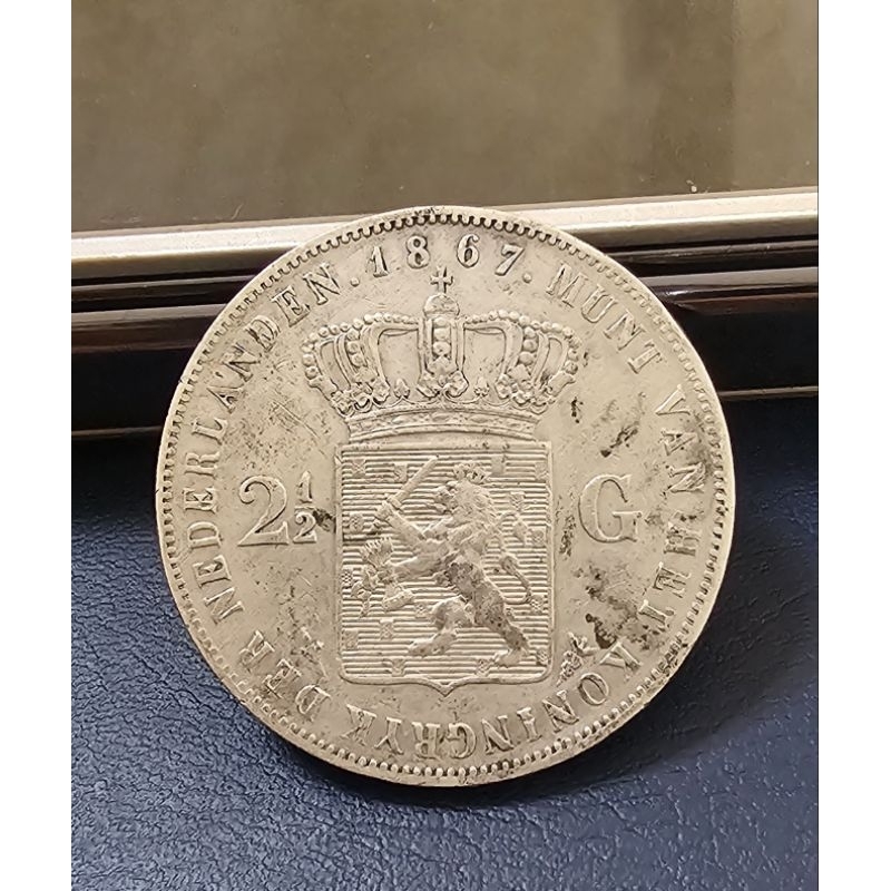 koin kuno 2,5 gulden Willem III tahun 1867