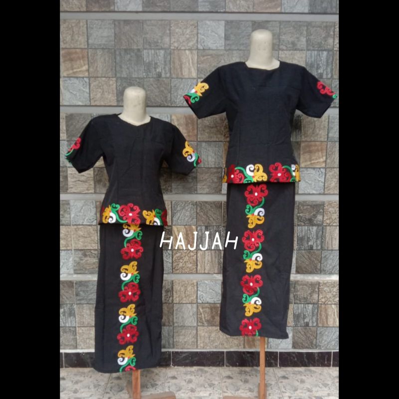 BAJU SETELAN MOTIF CUMI ADAT KALIMANTAN DRESS MOTIF CUMI DRESS MURAH SET BLUSE DAN ROK SPAN PANJANG 