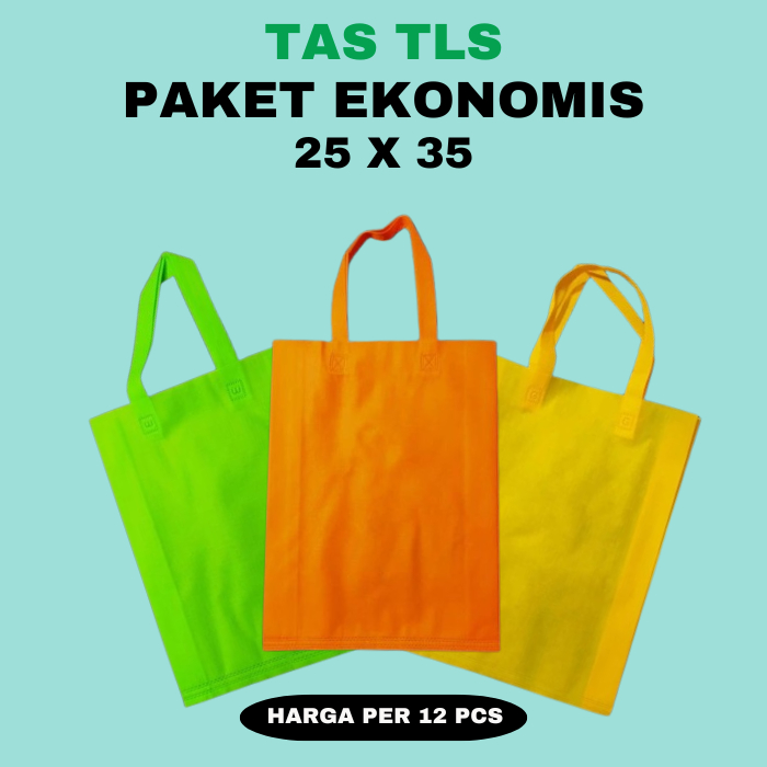 

Paket EKONOMIS ukuran 25x35 isi 12pcs Tas Tali lipat Samping Spundbond Bag Hampers
